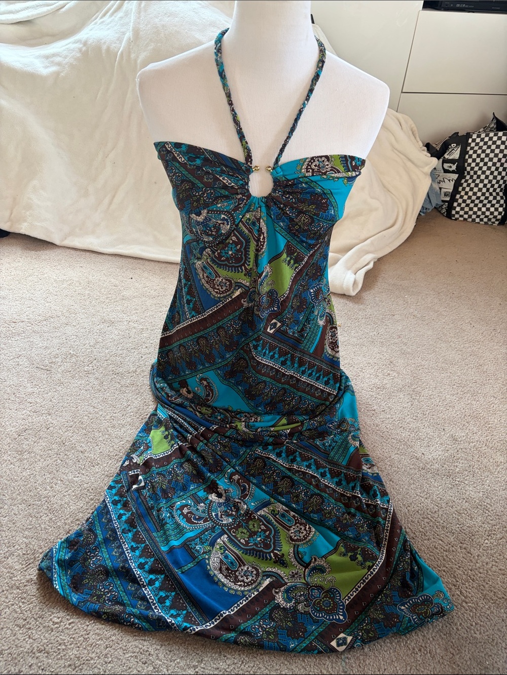 Blue Paisley Halter Maxi Dress
